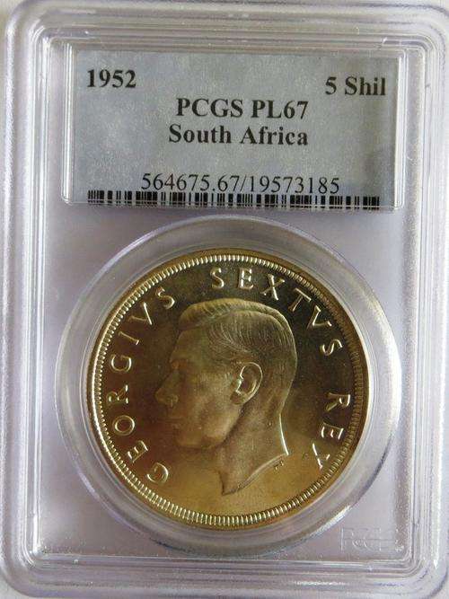 1952 5 shilling/Crown PL67 Graded by PCGS. Finest known on NGC