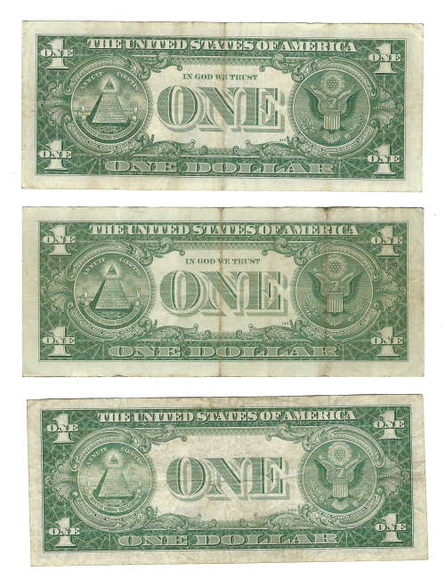 United States $1 Silver Certificate banknotes x 3. Bid per note to take all