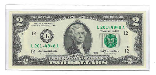 United States 2014 $2 San Francisco Single Note starting with serial number 2014 Unc