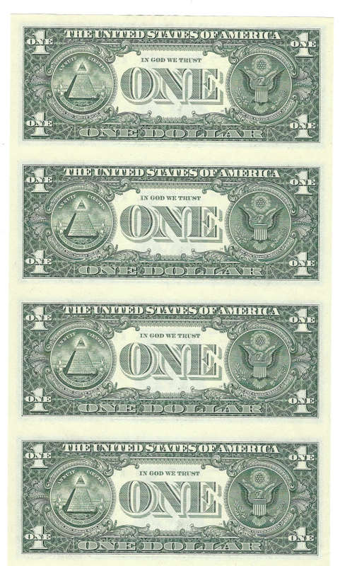 United States 2009 $1 Plate sheet of 4 x $1 bills in presentation folder Unc