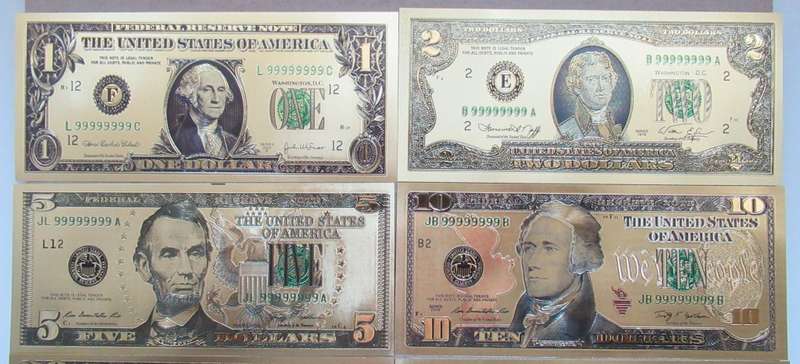 USA Dollar Gold foil set of 8 notes