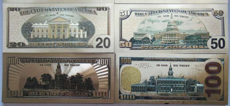 USA Dollar Gold foil set of 8 notes