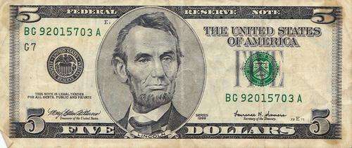 US 5 DOLLAR BANK NOTE BG92015703A
