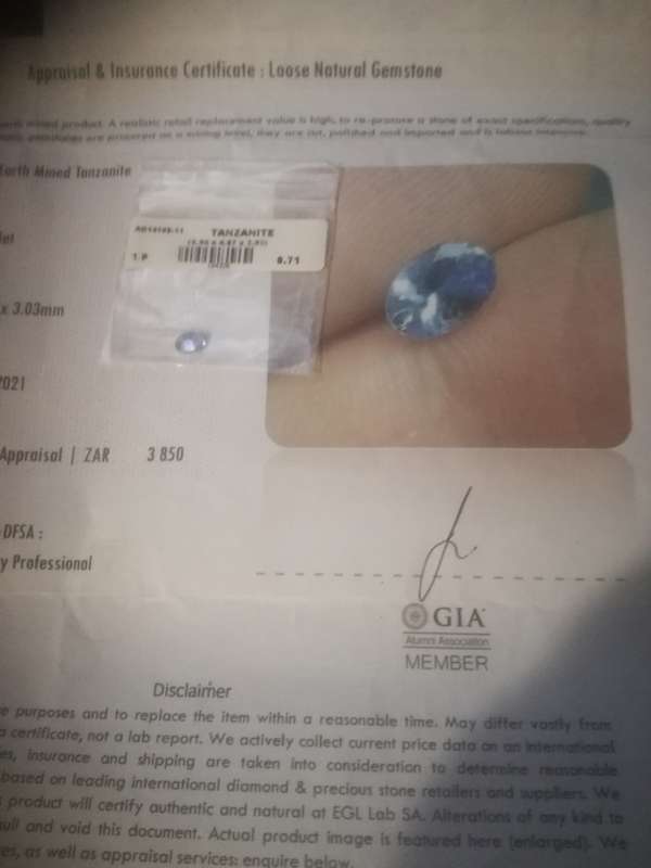 Tanzanite 0.71 ct GIA certificate