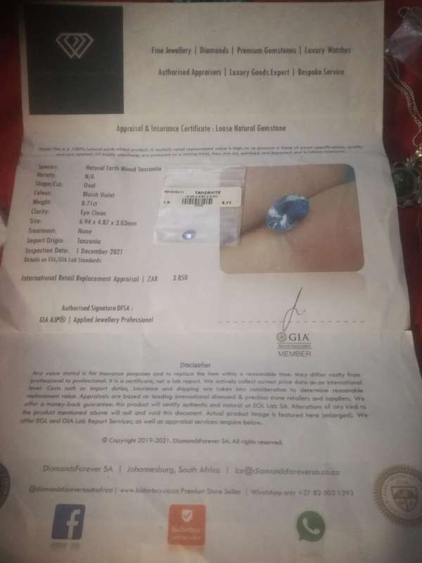 Tanzanite 0.71 ct GIA certificate
