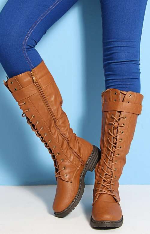 Ladies` Lace Up Knee High Boots