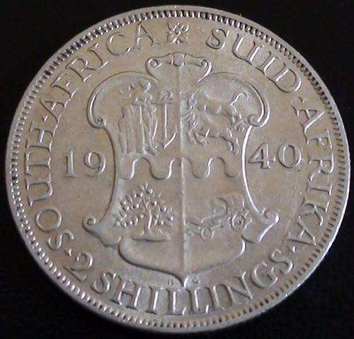 1940 Florin coin, 2/-, South Africa, Silver, George VI , Two Shilling