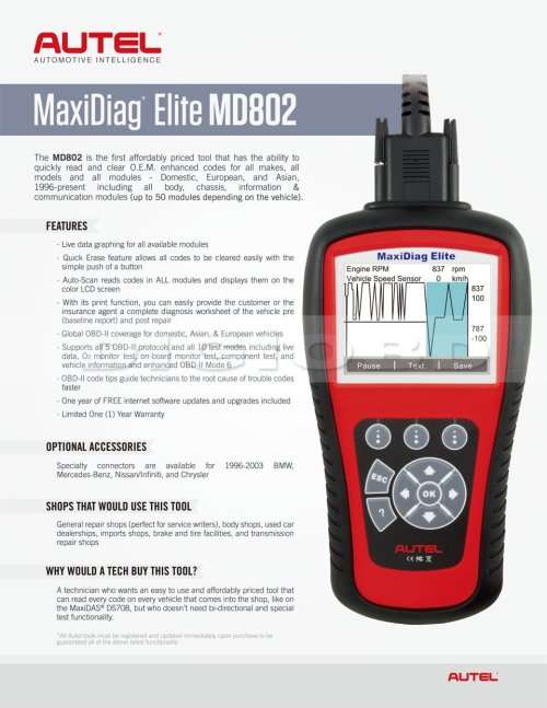 Autel MD802 Diagnostic Scanner (Multi-cars)