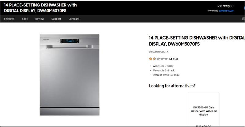 14 PLACE-SETTING DISHWASHER with DIGITAL DISPLAY, DW60M5070FS