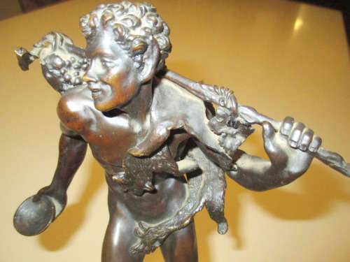 Antique Bronze Sculpture of Satyr Bacchus, G.Roth 1885 - RARE