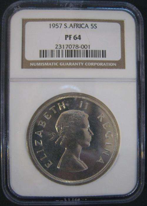 *** 1957 - SA UNION 5 SHILLINGS(CROWN) - NGC GRADED PF64 ***