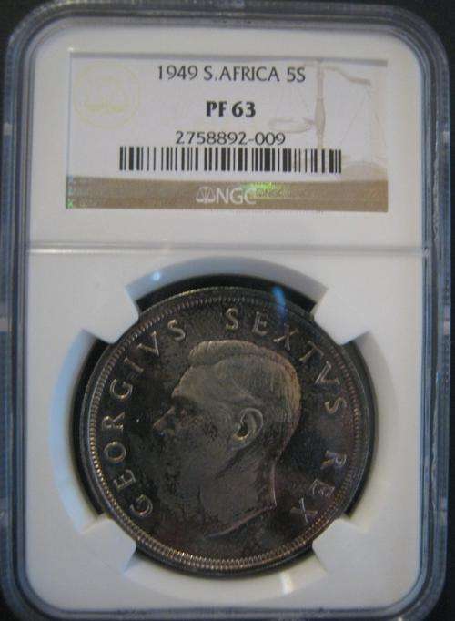 *** 1949 - SA UNION 5 SHILLINGS(CROWN) - NGC GRADED PF63 ***