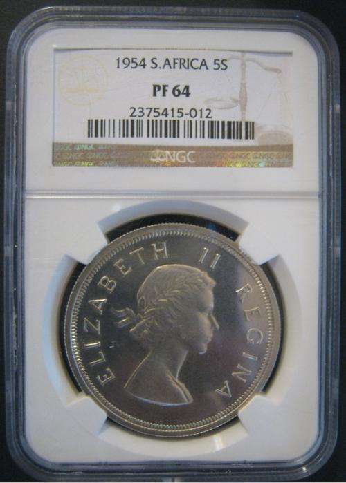 *** 1954 - SA UNION 5 SHILLINGS(CROWN) - NGC GRADED PF64 ***