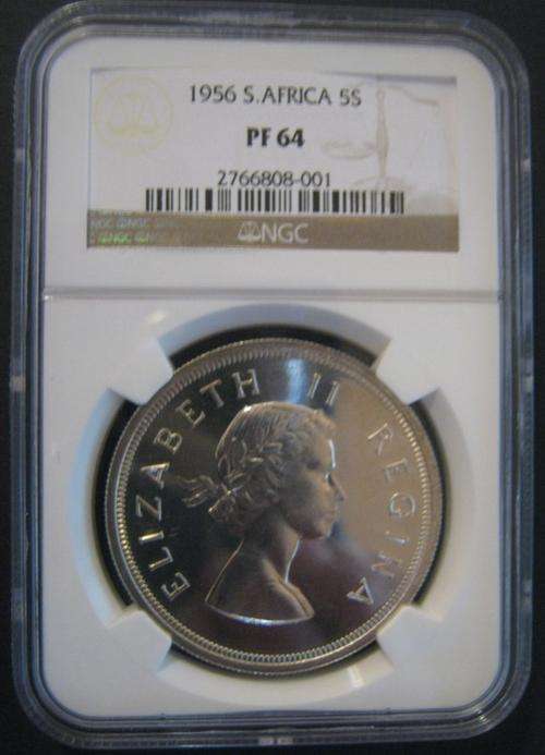 *** 1956 - SA UNION 5 SHILLINGS(CROWN) - NGC GRADED PF64 - L2 ***