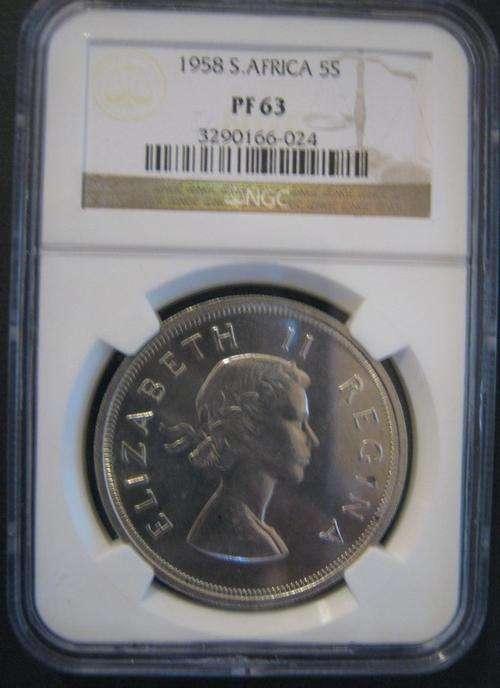 *** 1958 - SA UNION 5 SHILLINGS(CROWN) - NGC GRADED PF63 ***