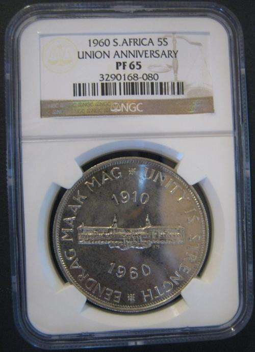 *** 1960 - SA UNION 5 SHILLINGS(CROWN) - NGC GRADED PF65 ***