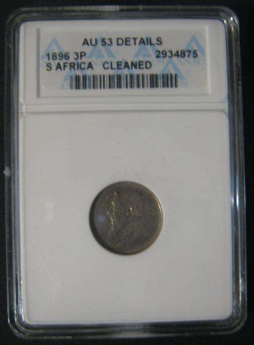***RARE*** 1896 - ZAR 3 PENCE - ANACS GRADED AU53 DETAILS - CV IN AU R875 ***