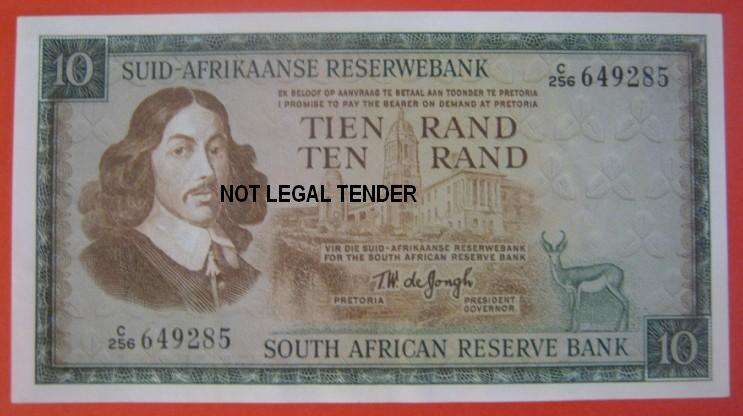 *** R10 - TW DE JONGH NOTE - UNCIRCULATED - C256 649285 ***