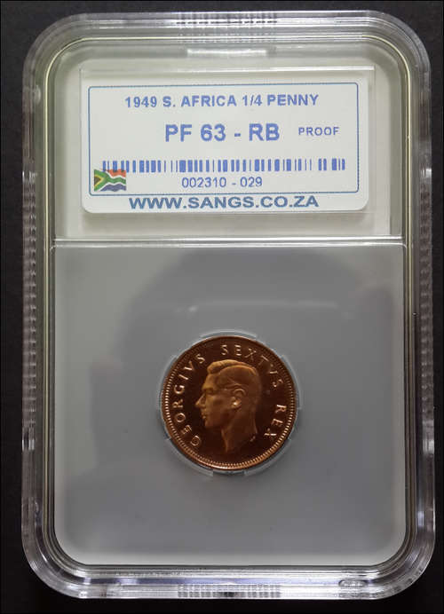 *** 1949 - UNION OF SA 1/4 PENNY - SANGS GRADED PF63 RB - STUNNING DETAILS ***