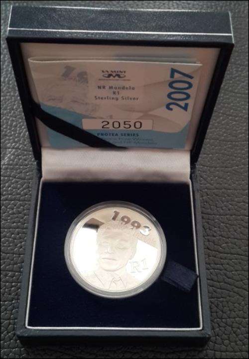 *** 2007 - R1 PROTEA COIN SILVER - NELSON MANDELA - IN SA MINT BOX AS ISSUED ***