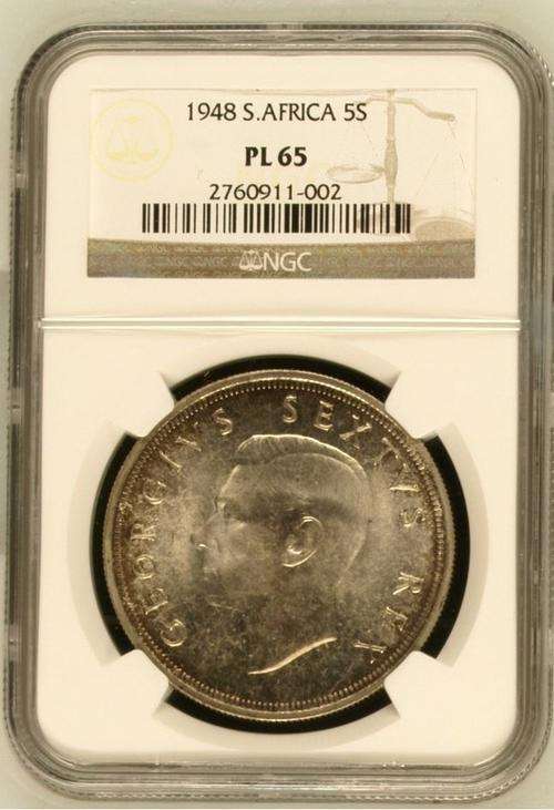 *** 1948 - UNION OF SA 5 SHILLING - NGC GRADED PL65  ***