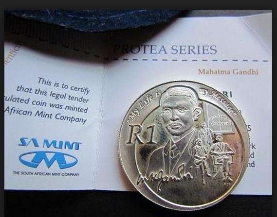 2008 - MAHATMA GHANDI SILVER R1 PROTEA - UNCIRCULATED - STILL SEALED WITH CERTIFICATE AS ISSUED ***
