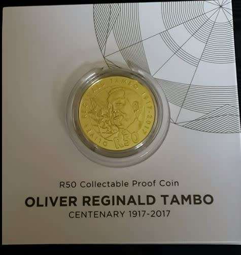 2017 - SA R50 COLLECTABLE PROOF COIN - OLIVER TAMBO - BASE METAL-  IN FOLDER AS ISSUED