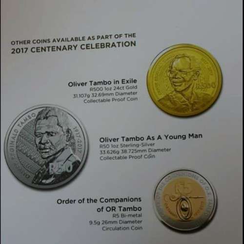2017 - SA R50 COLLECTABLE PROOF COIN - OLIVER TAMBO - BASE METAL-  IN FOLDER AS ISSUED