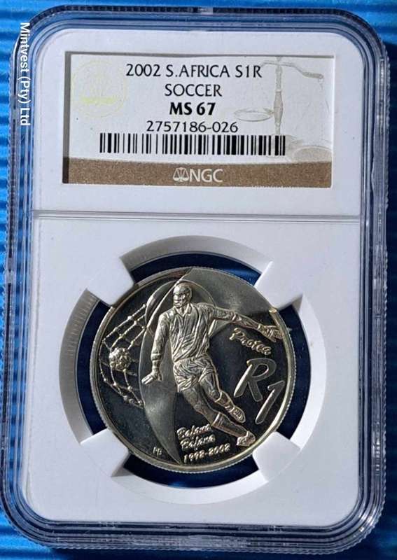 *** 2002 - SA SILVER R1 - SOCCER - UNCIRCULATED - NGC MS67 ***