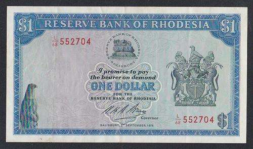 ***1974 - RHODESIA 1 DOLLAR NOTE - L68***