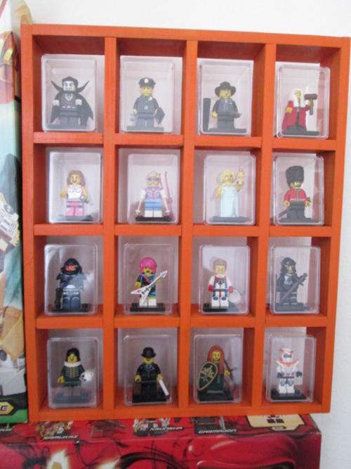LEGO Minifigure Display Shelf ORANGE (For a full set of 16) - Painted Pine wood & hand crafted