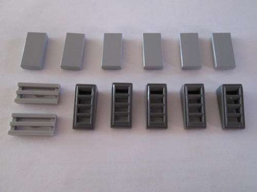 Grey Tiles and raised grid parts (13) - LEGO Accessories