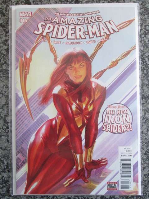Amazing Spider-Man #15 (Near Mint 9.4, 1st Printing - 2016) Mary Jane 1st Iron Spider Suit