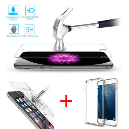Tempered Glass Screen Protector & Soft TPU Case Cover - For iPhone 7/7+