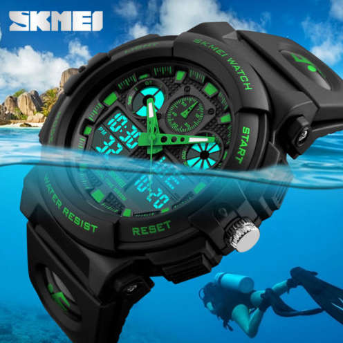 SKMEI Men's Waterproof Sport Army Alarm Date Analog Digital Black Wrist Watch