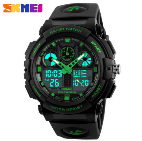 SKMEI Men's Waterproof Sport Army Alarm Date Analog Digital Black Wrist Watch