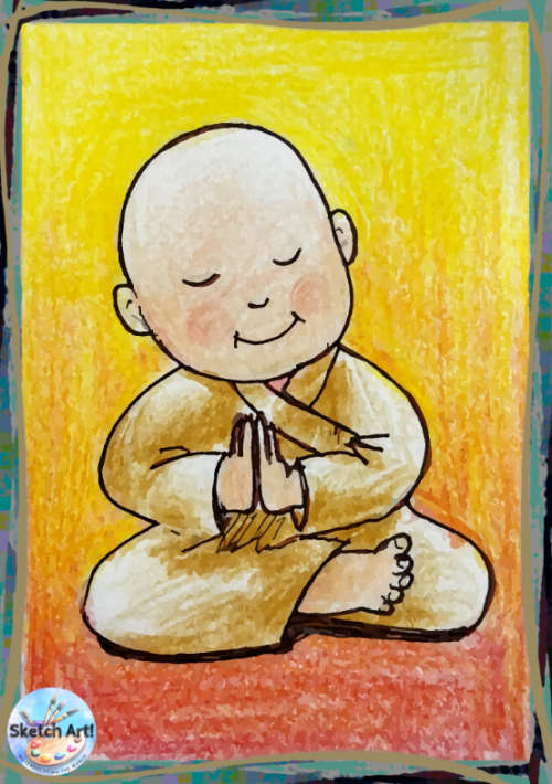 Little Monk Praying by Orlando Castro - NFT Original Art
