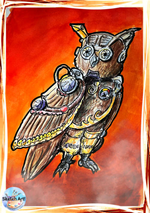 Steampunk Owl by Orlando Castro - NFT Original Art