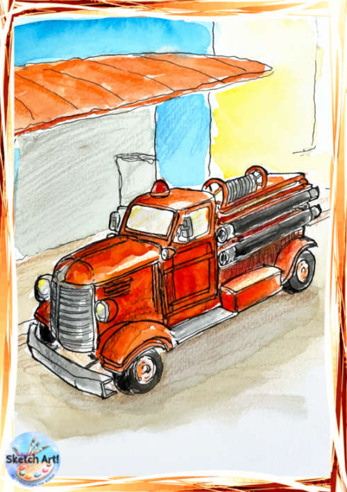 Orlando Castro Old Firetruck NFT Original Art
