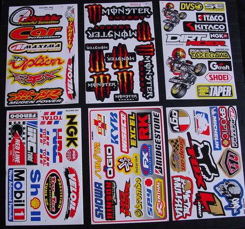 6 SHEETS STICKERS VINYL MONSTER ENERGY PIT BIKE BMX RALLY ATV MOTO CROSS BC