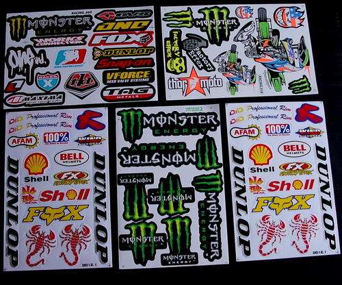 5 SHEETS STICKERS VINYL MOTOCROSS MONSTER ENERGY BMX RALLY ATV MOTO RACING KI