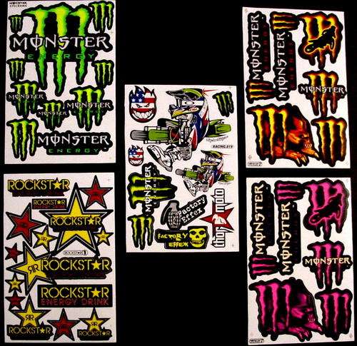 5 SHEETS BIKE STICKERS VINYL MONSTER ENERGY BMX ROCKSTAR MX MOTOCROSS RS1