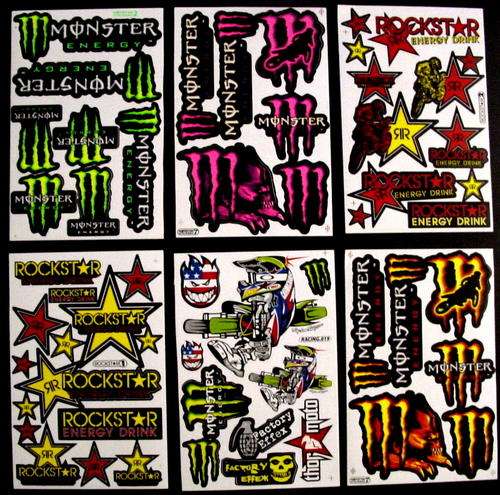 6 SHEETS STICKERS VINYL MONSTER ENERGY ROCKSTAR BMX RALLY ATV MOTO CROSS RS2