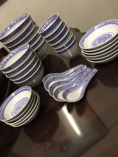 Chinese Dragon Rice Grain Pattern Porcelain Tableware circa 1980's
