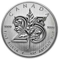 ###  25th Anniversary Canadian Maple Leaf 1oz Silver Coin ###