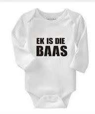 Noveltees `Ek Is Die Baas` Long Sleeve Baby Grow (3-6 Months)