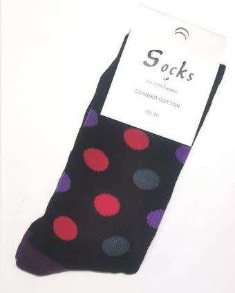 High Quality Combed Cotton FASHION SOCKS  Black with dots