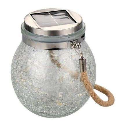 Home Quip - Glass Hanging Crackle Finish Lantern Solar Powered
