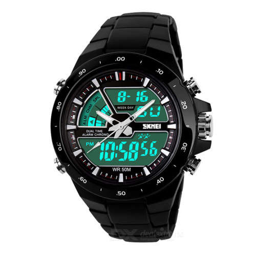 SKMEI 1016 Men's Waterproof Analog + Digital Sports Watch - Black