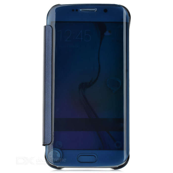 Translucent Cover PU Case for Samsung Galaxy S6 Edge - Sapphire Blue